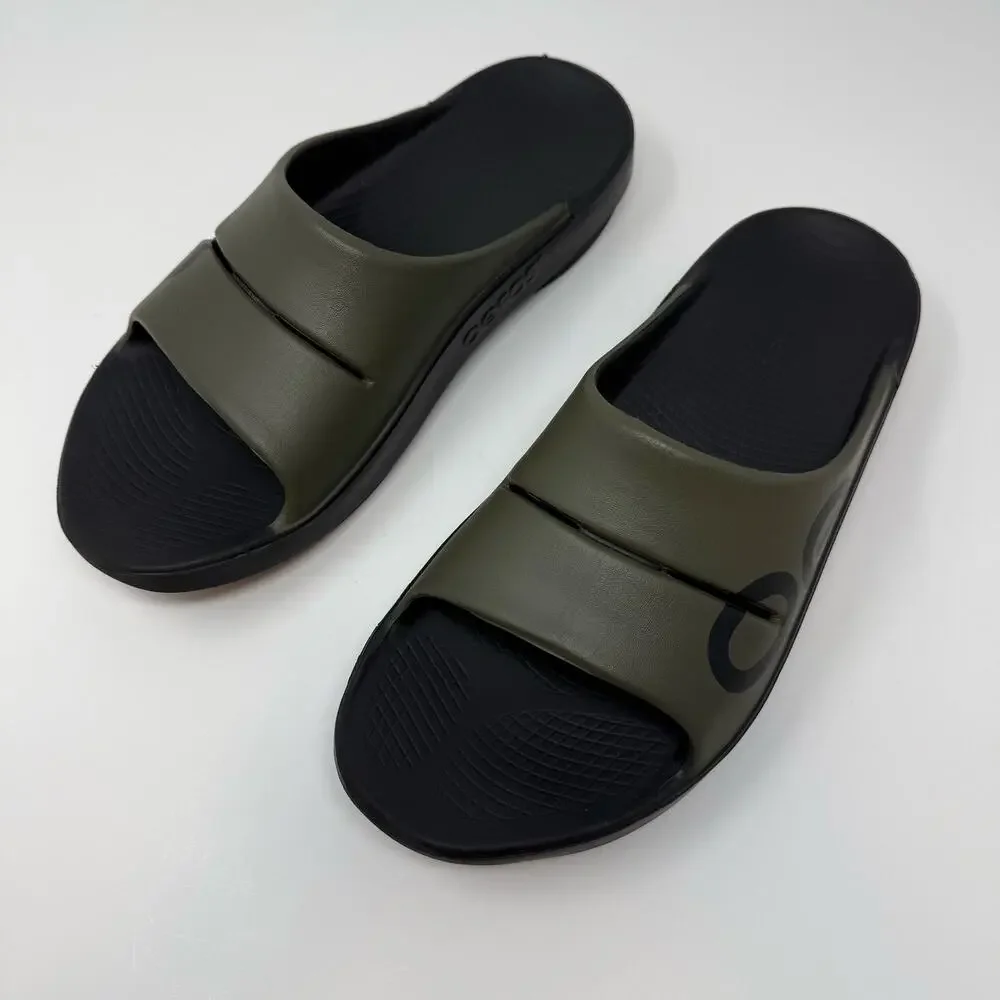 Oofos Ooahh Sports Slide Sandal Mens' 12 Olive Green Black Workout Recovery